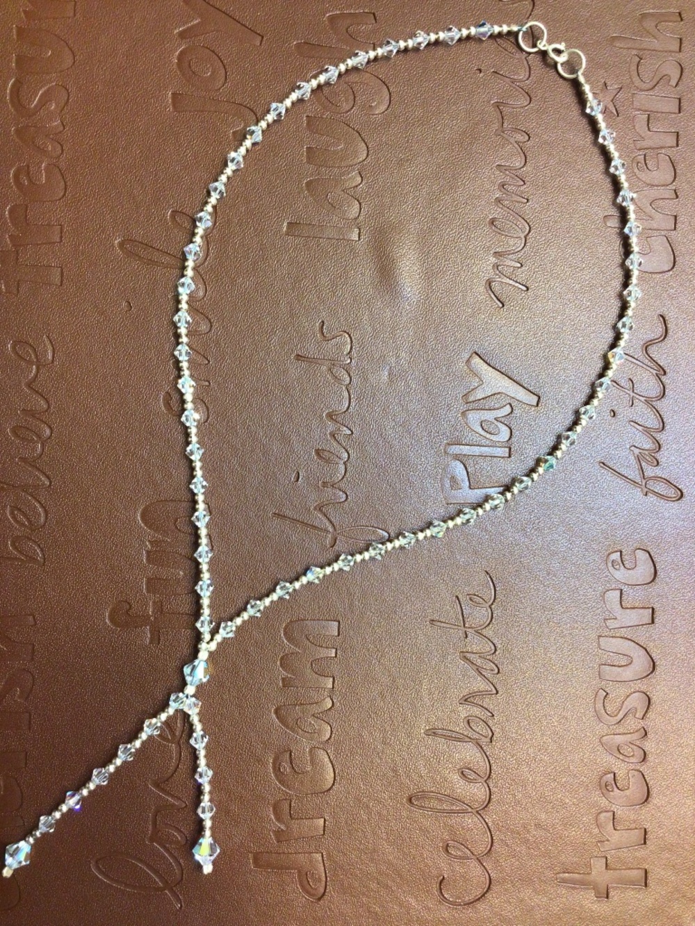 Sterling Silver Crystal Y-shaped Lariat Necklace/Choker Glimmering Stones 925